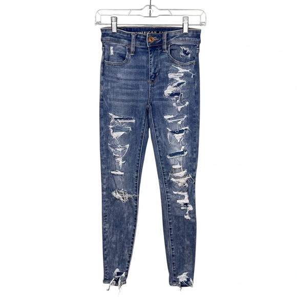 American Eagle Distressed Hi-Rise Jeggings Size 0 Short - Picture 1 of 9